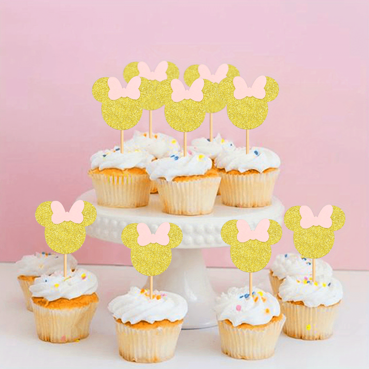 Minnie Mouse Cake Topper, Pink and Gold Minnie Mouse Cake Topper 
