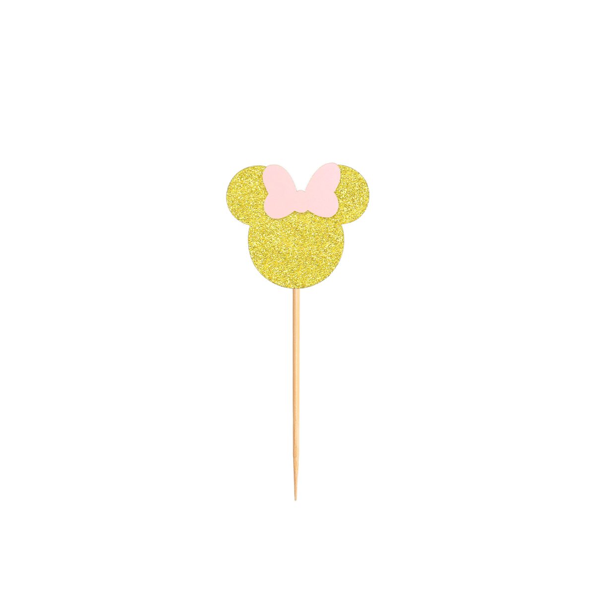 Minnie Mouse Cake Topper, Gold and Pink Glitter Minnie Cake Topper ,First  Birthday Party Cake Stick ,One Minnie Cake Decoration Topper