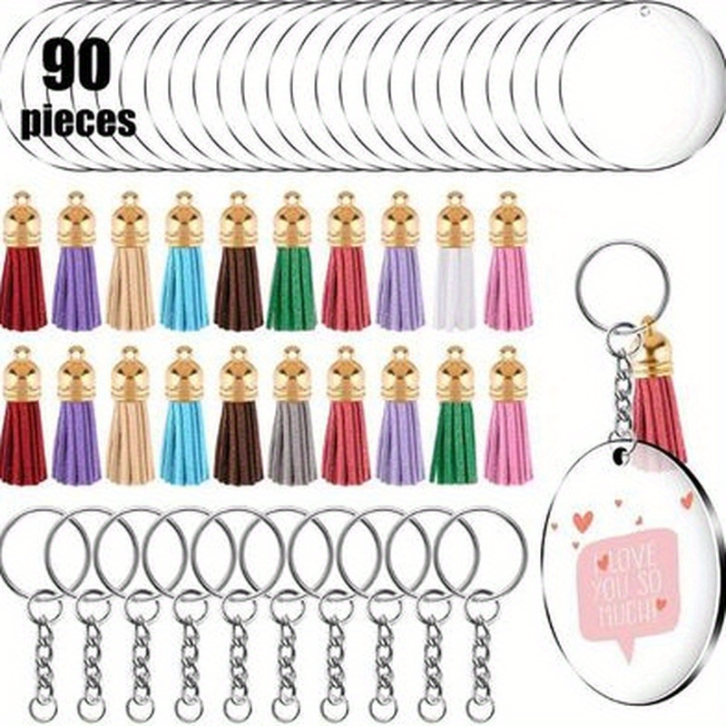 120 Pcs Keyring Making Kit, Tassel Keyring, Acrylic keyring Blanks with Tassels  for Keychain Making Hand Crafting and DIY Projects 