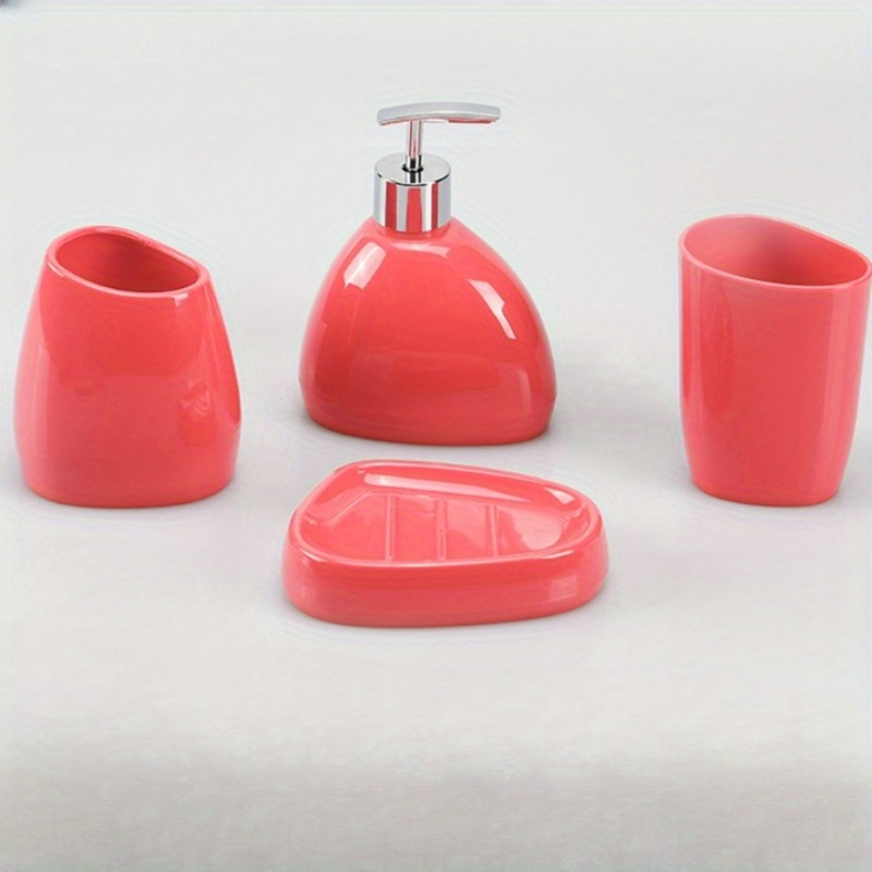 Dracelo 4-Piece Bathroom Accessory Set with Toothbrush Holder, Toothbrush Cup, Soap Lotion Dispenser, Soap Dish in Red