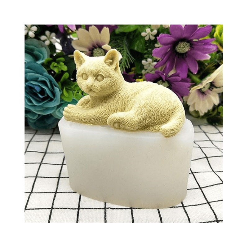 TEMU 1 шт. Мила форма силікону з лежачим котом - 3D форма тварини для виготовлення ароматерапевтичного своїми руками, художній кота, міцний
