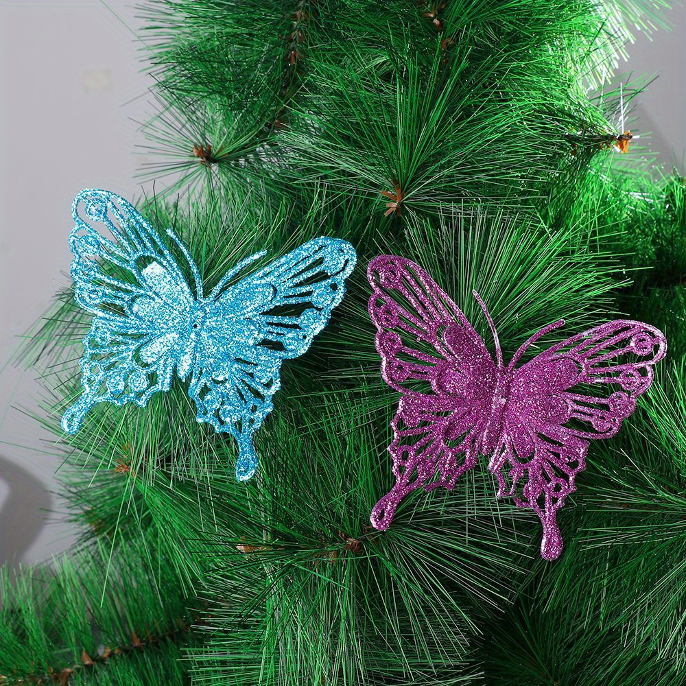 2pcs/pack Christmas Tree Butterfly Decorations, Sparkling Hollow