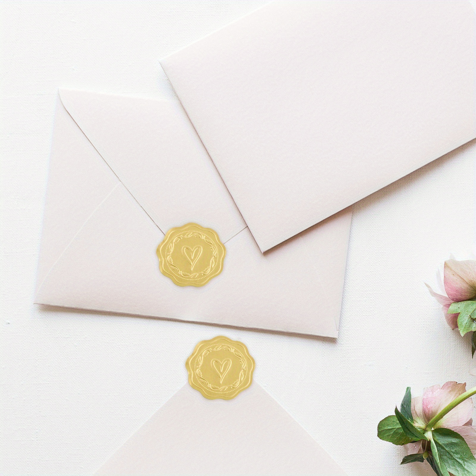 Golden Embossed Wax Seal Looking Heart Envelope Seals - Temu