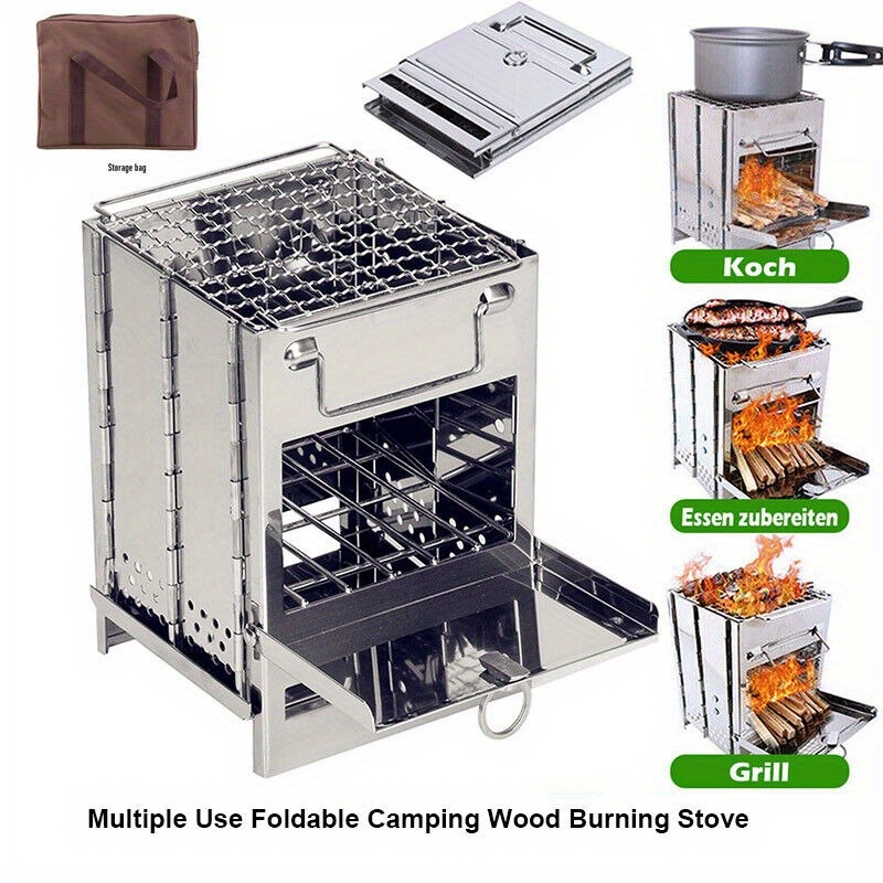 Rv Portable Folding Camping Wood Stove For Outdoor Cooking - Temu