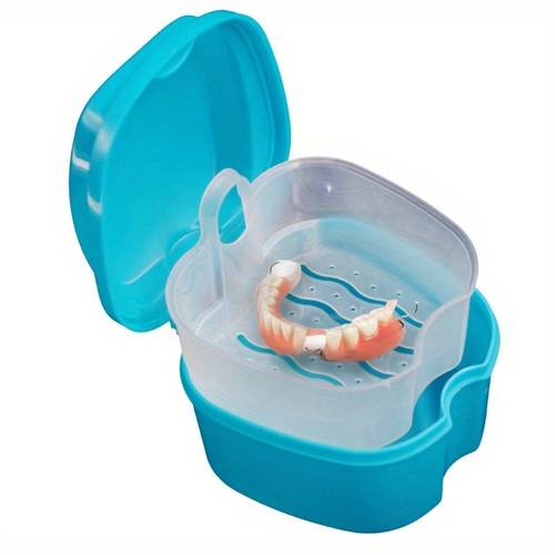 1pc Oral Denture Care Bath Box Cleaning False Teeth Nursing With Hanging Net Container Cleaning False Teeth Bath Case