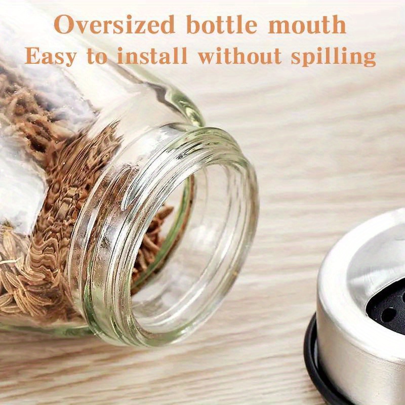 7pcs glass spice jar set with stainless steel lids 360 rotating kitchen organizer for salt sugar pepper spices transparent moisture proof storage rack with adjustable bottle holders essential for   spice rack details 7