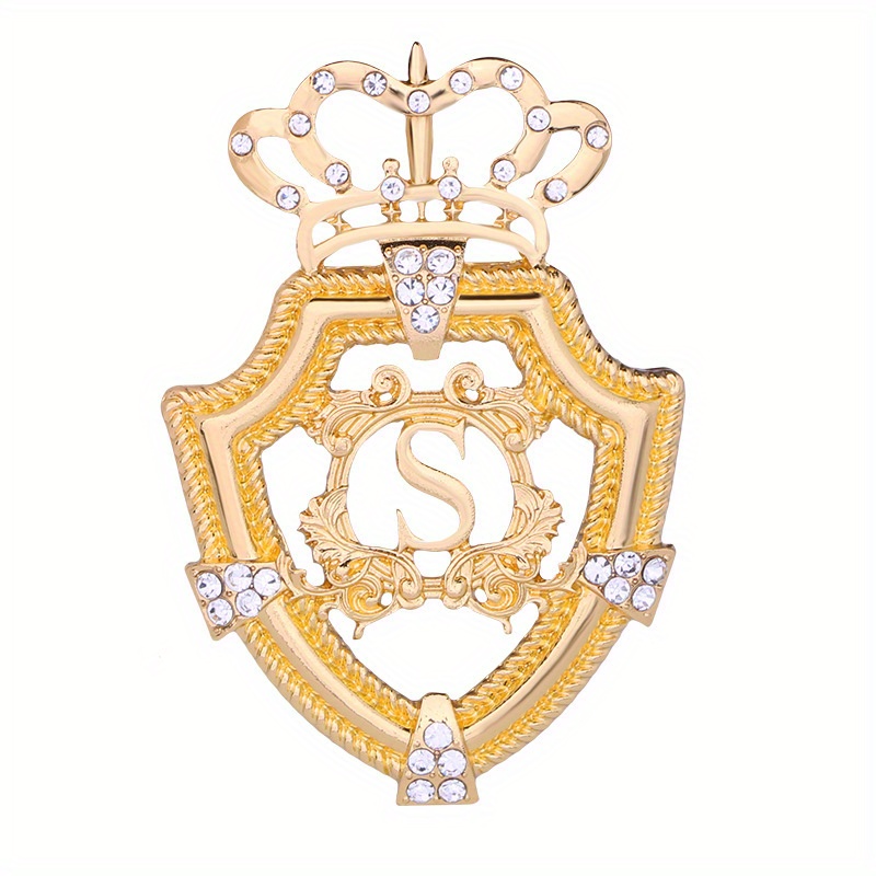 1pc Crown Pin - Men' Emblem, Fashionable 's' Letter Lapel Accessory, Coat Decoration, Lapel