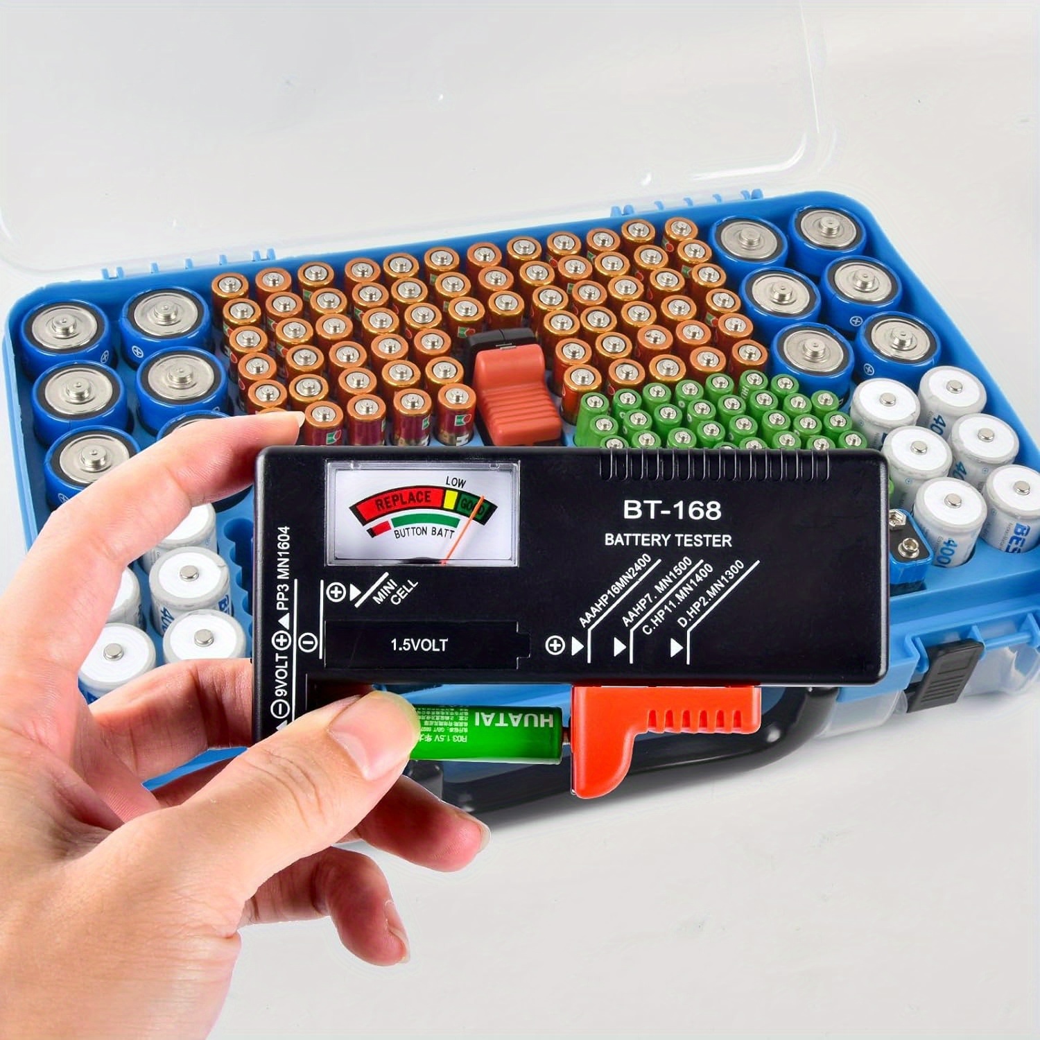 3x Battery Storage Organizer Case Battery Tester Meter for 9V/C/D Batteries  – Gazechimp