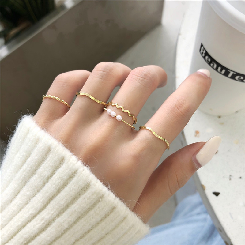 Teen Jewelry Set Cold Wind Geometric Gold-plated European And American Ring  Set Ring 