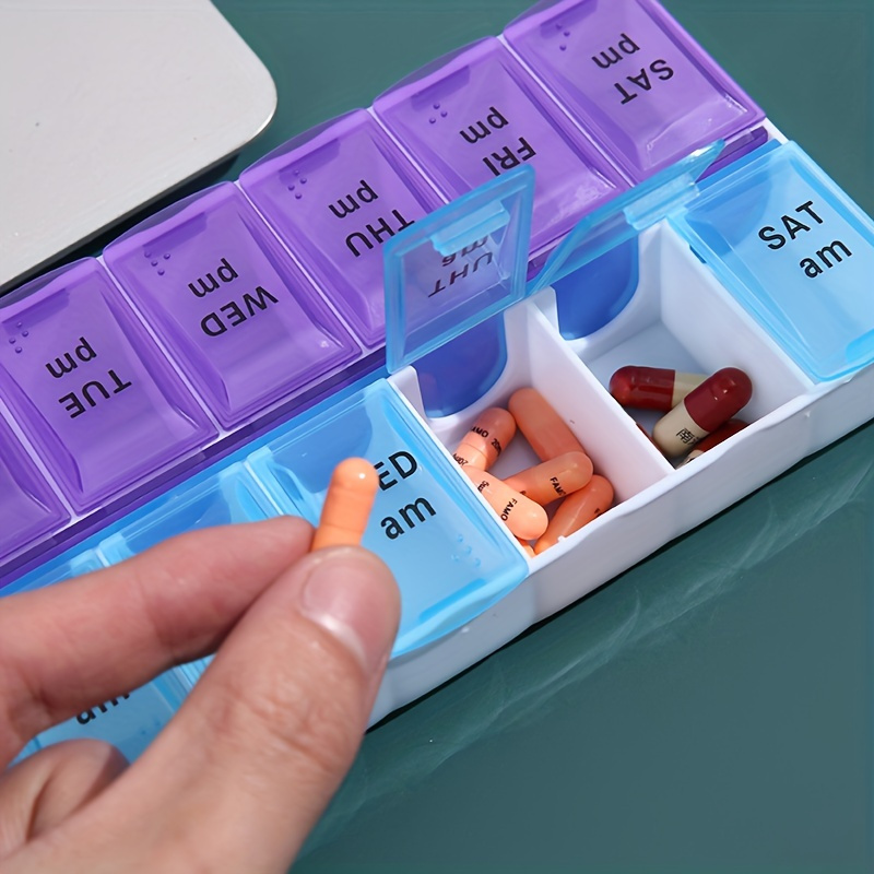 Pill Box Organizer Case, 14 Compartments, 7 Daily AM PM Slot, 2 Times a  Day, Weekly dosis, Medicine Holder/Container, Ideal/Medication, Vitamin