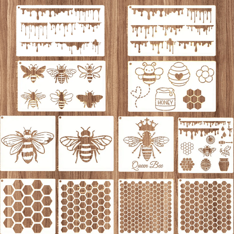 

12pcs Bee Honeycomb Painting Template, Reusable Washable Bee Template Painting Template New Decoration Crafts Eid Al-adha Mubarak