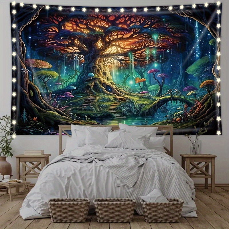 Tapestry Luminous Christmas Gift Colorful Psychedelic Forest - Temu