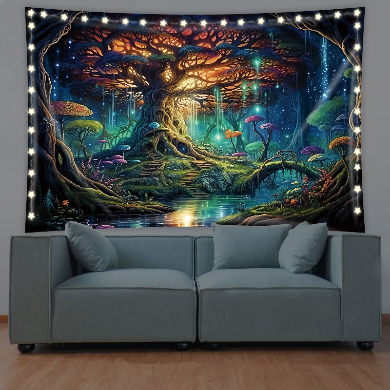 Tapestry Luminous Christmas Gift Colorful Psychedelic Forest - Temu