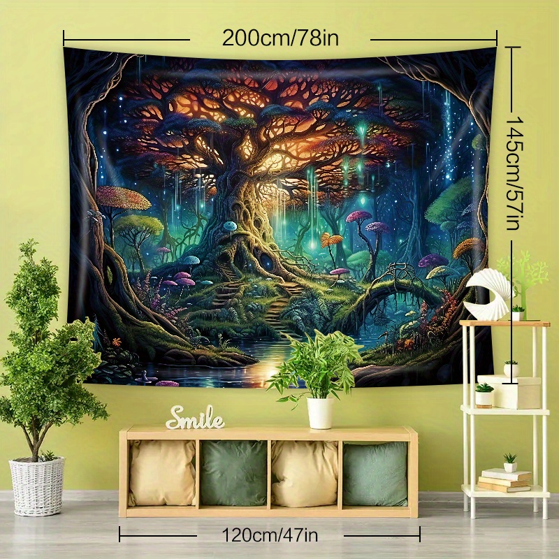 Tapestry Luminous Christmas Gift Colorful Psychedelic Forest - Temu