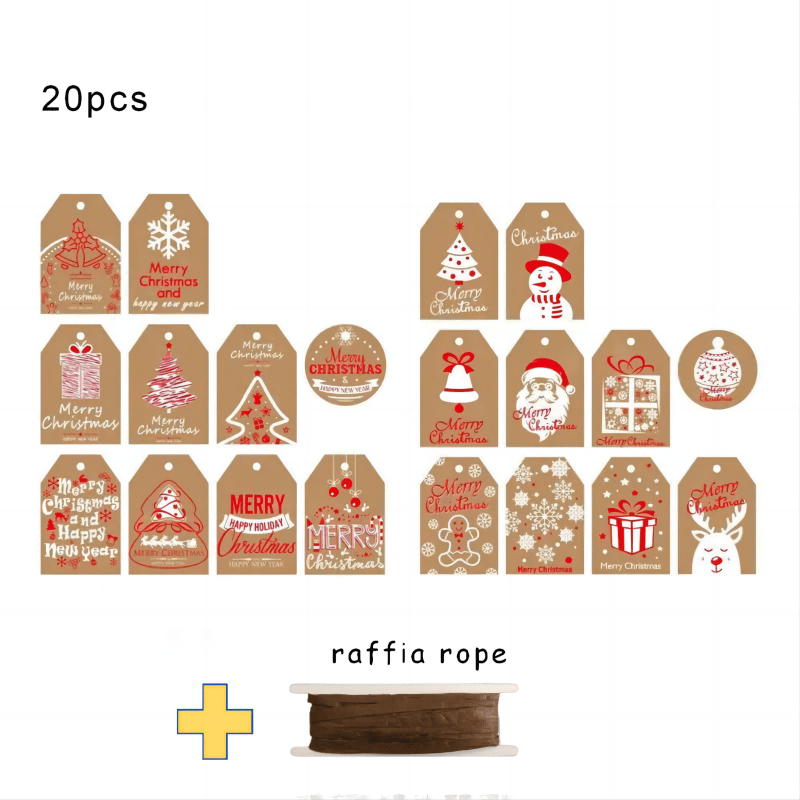 Merry Christmas Gift Tags Kraft Paper Tags Santa Claus Snowflake Xmas Tree  Hang Tags with String