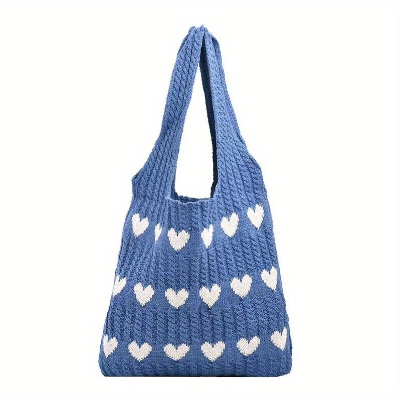 Women's Knitted Love Tote Bag Aesthetic Heart Pattern - Temu