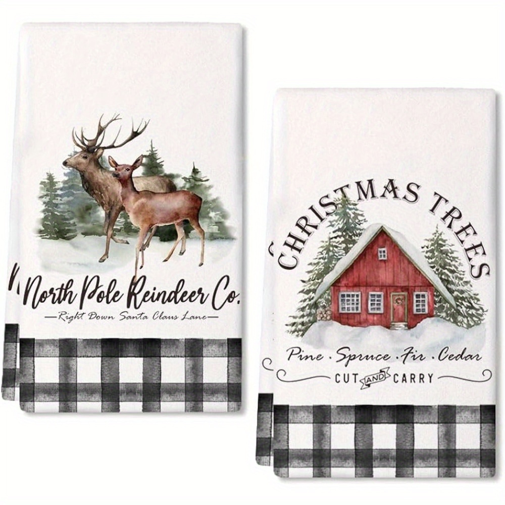 Christmas Kitchen Towels, Buffalo Plaid Christmas Tree Printed