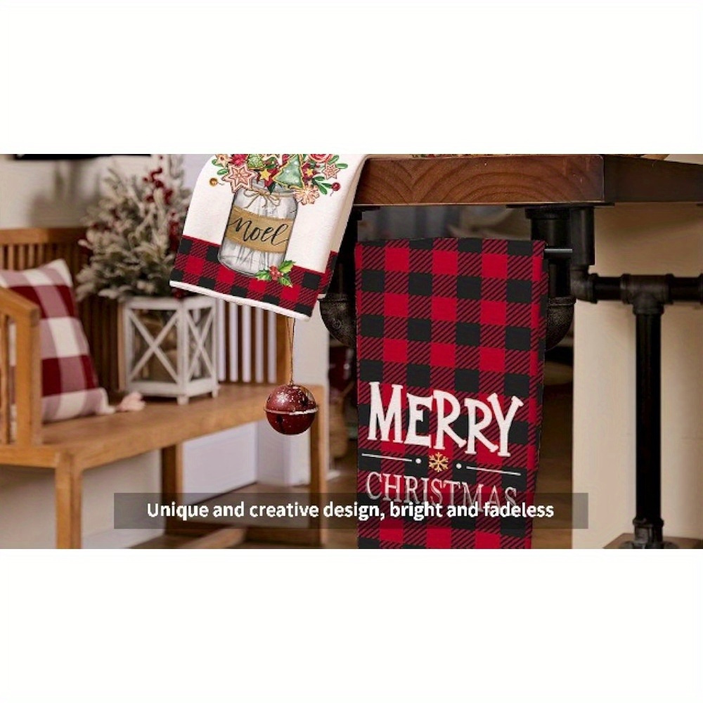 Set of 2 New Red & Black Buffalo Plaid Kitchen Towels Christmas Merry &  Bright