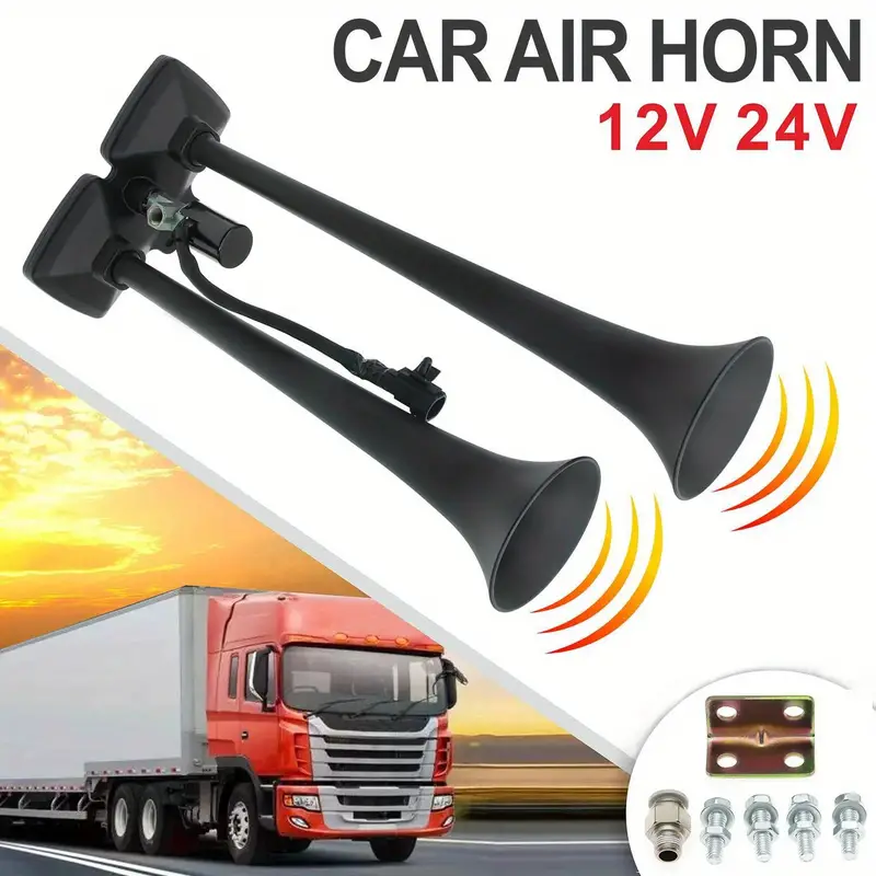12V 24V Dual Trumpets Black Super Loud Electric Air Horn Für Auto Boot  Kompressor Horn Auto LKW Horn Lautsprecher Auto Teil
