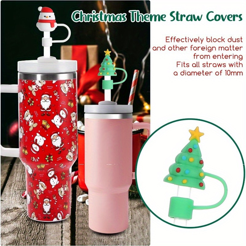 Christmas Series Straw Reusable Dustproof Silicone Straw - Temu