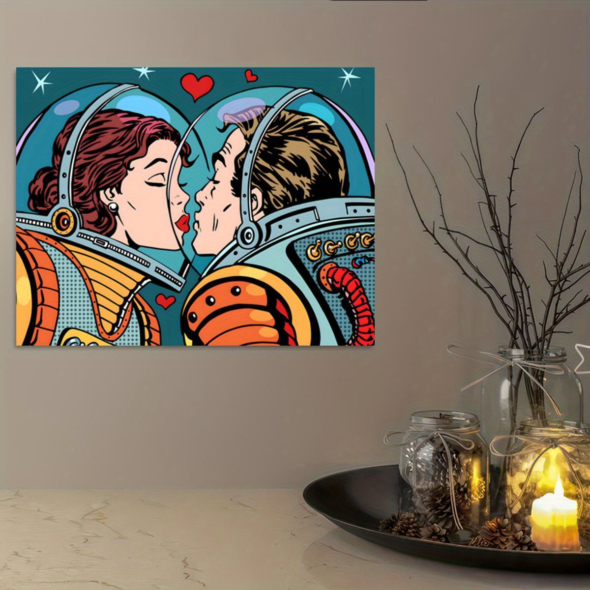 Canvas Poster, Wall Mural,space Man And Woman Astronauts Kissing
