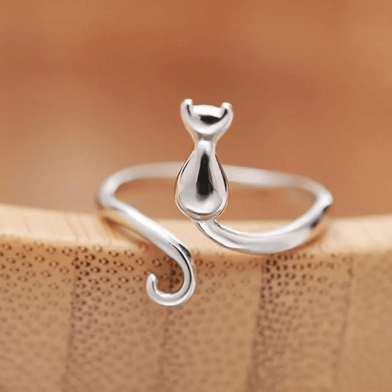 

Exquisite Wrap Ring Cute Catt Design Silver Plated Match Daily Outfits Party Accessory Adjustable Jewelry Gift For Family/ Friends/ Lover