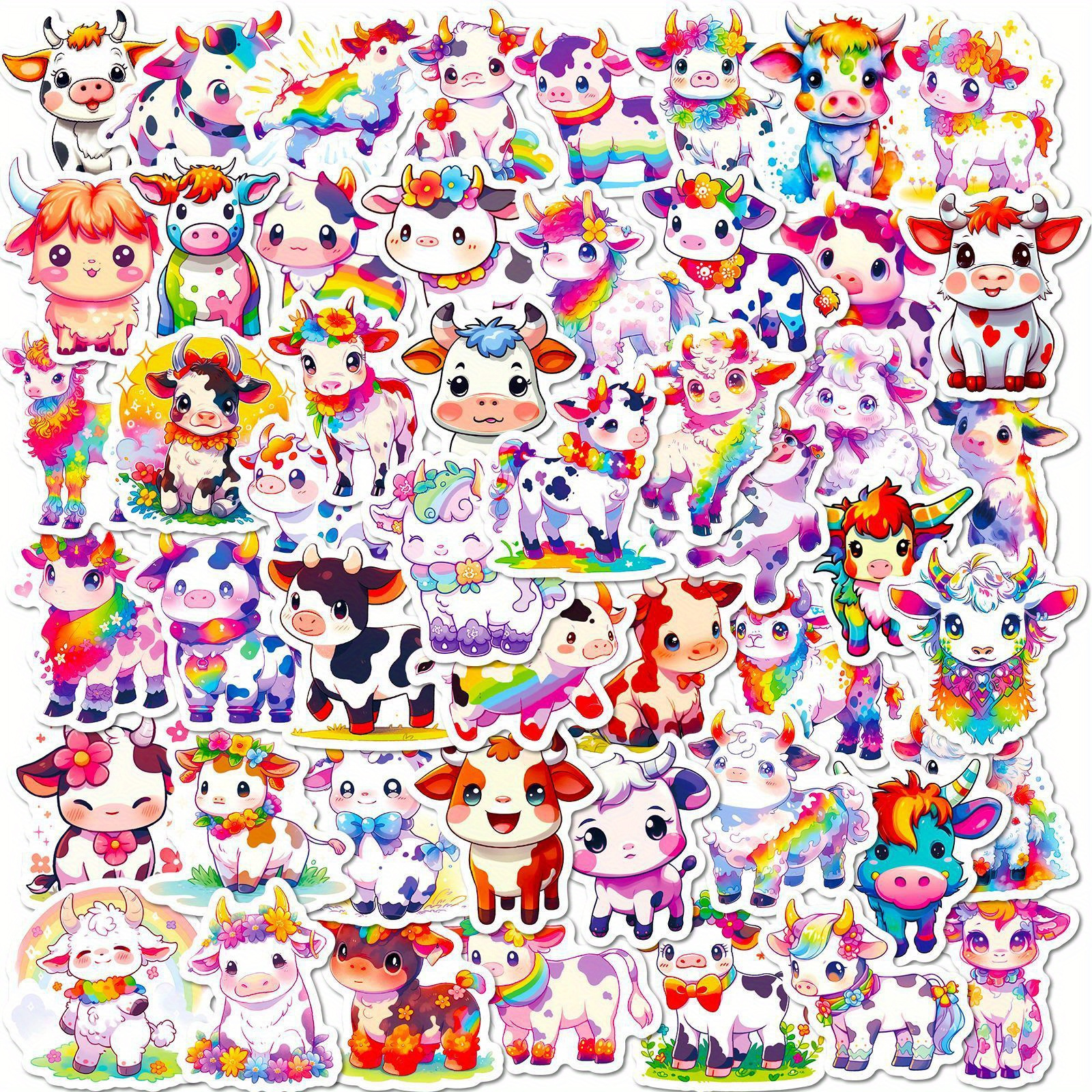 Cute Rainbow Cow Stickers Cartoon Graffiti Decoration - Temu