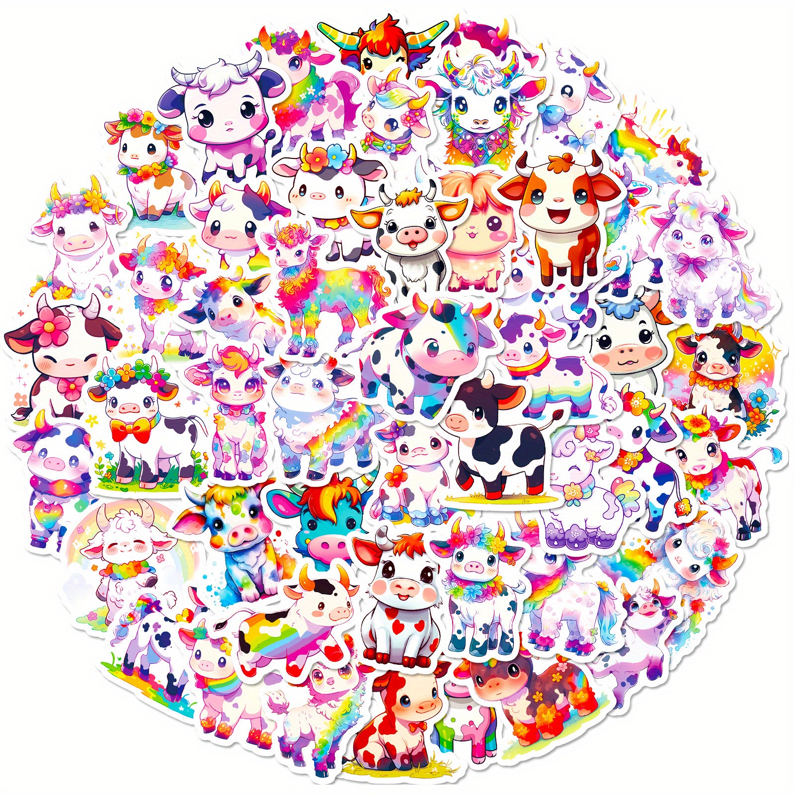 Cute Rainbow Cow Stickers Cartoon Graffiti Decoration - Temu