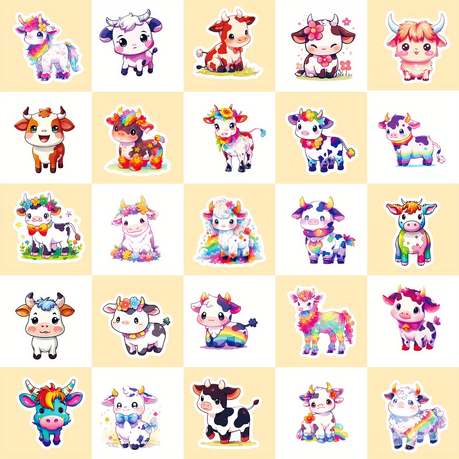 Cute Rainbow Cow Stickers Cartoon Graffiti Decoration - Temu