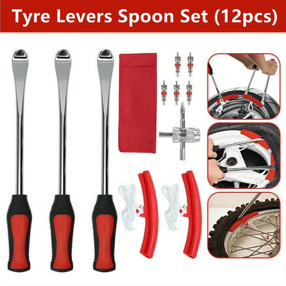 

12pcs Tire Lever Tool Spoon And Wheel Rim Protectors Tool Kit, For Motorcycle Dirt Bike Lawn Mower Tire Changing Tools Kit Dirt Bike Touring Set