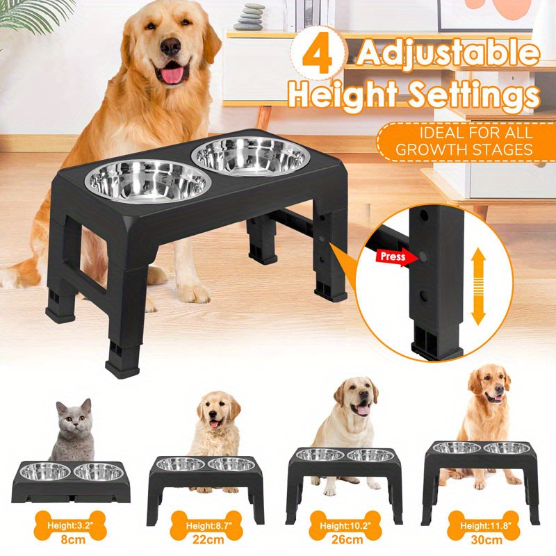 Elevated Dog Feeder Stand With 2 Stainless Steel Bowls, Non-slip 4 Height  Adjustable Dog Feeding Bowls Reduces Neck Strain And Improves Digestion -  Temu