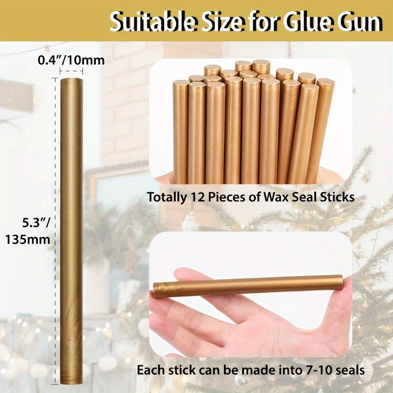 Gold Wax Seal Glue Gun Sticks for Retro Vintage Wax Seal Stamp - Great for  Wedding Invitations, Cards Envelopes, Snail Mails, Wine Packages, Gift