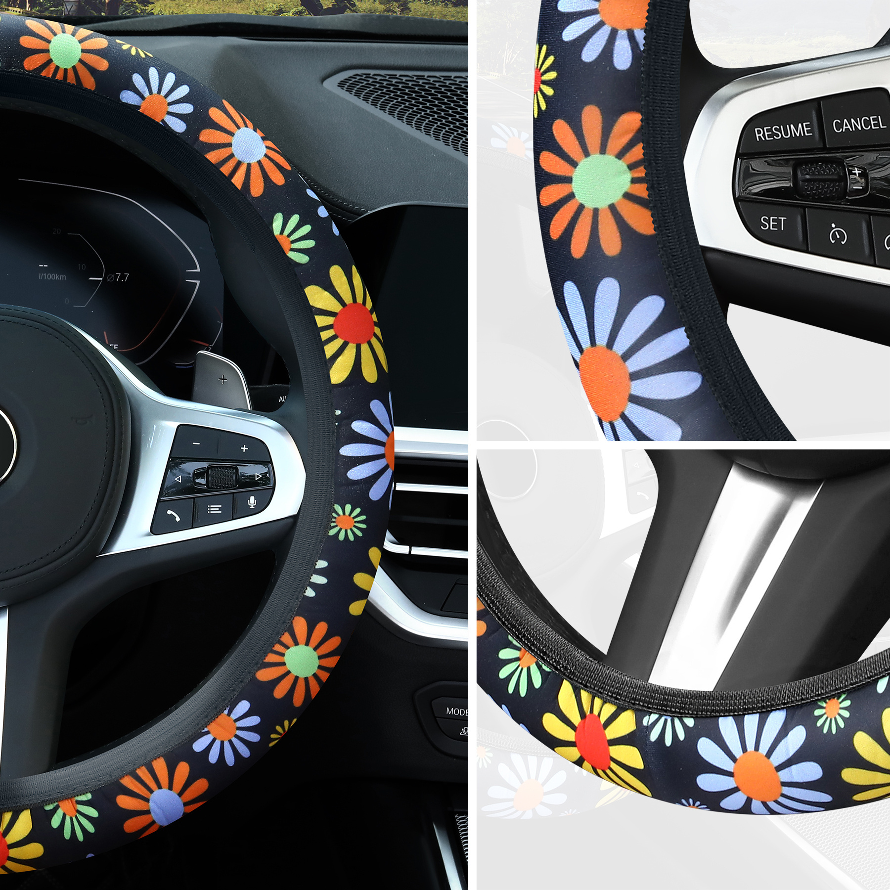 Universal Car Cute Daisy Car Interior Knitted Steering Wheel - Temu