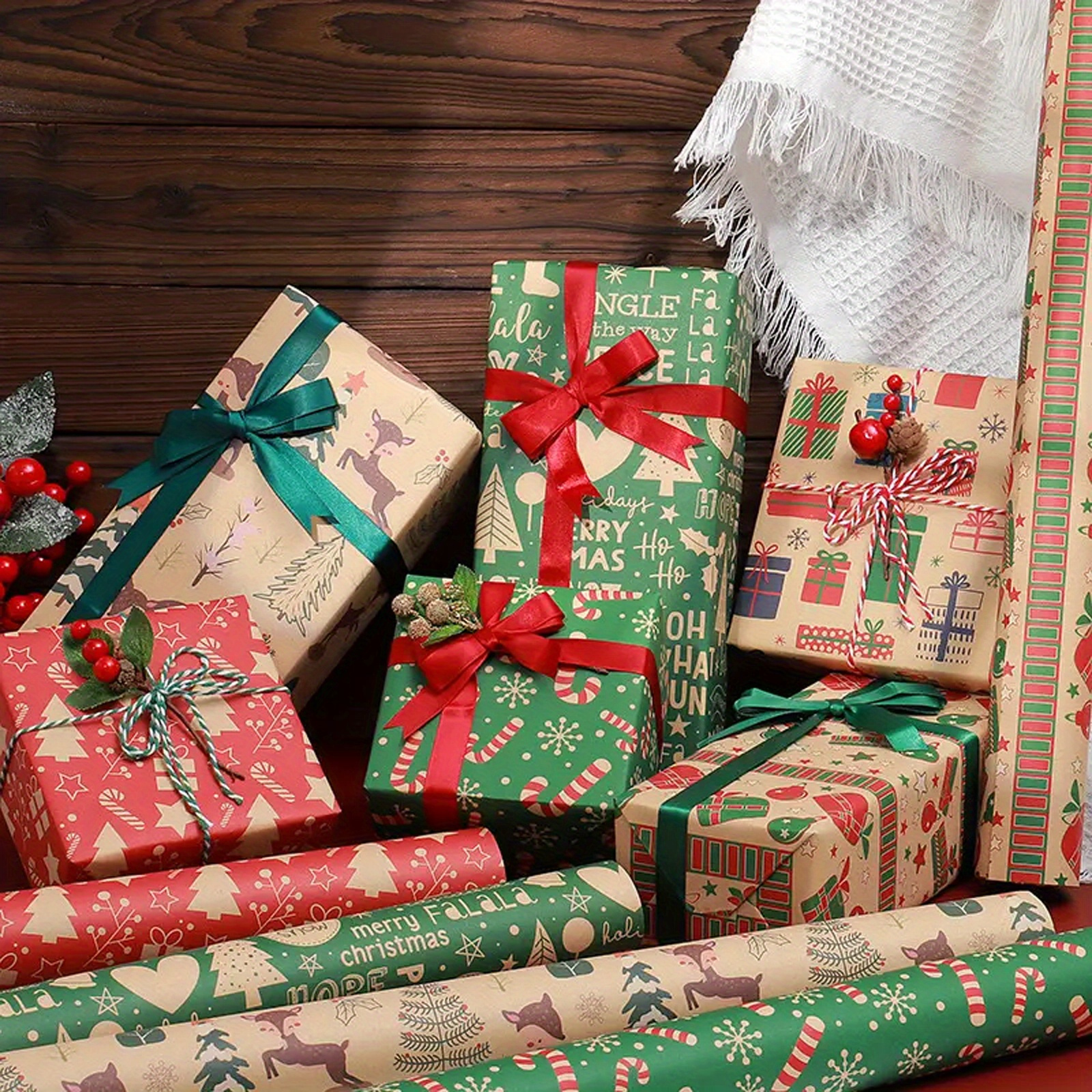 Papier Cadeau Rouleau Noel Recyclé, Rouleau De Papier D'Emballage De Noël  De Dessin Animé, Emballage Cadeau Noel Enfant Avec Ruban Cadeau, Papier
