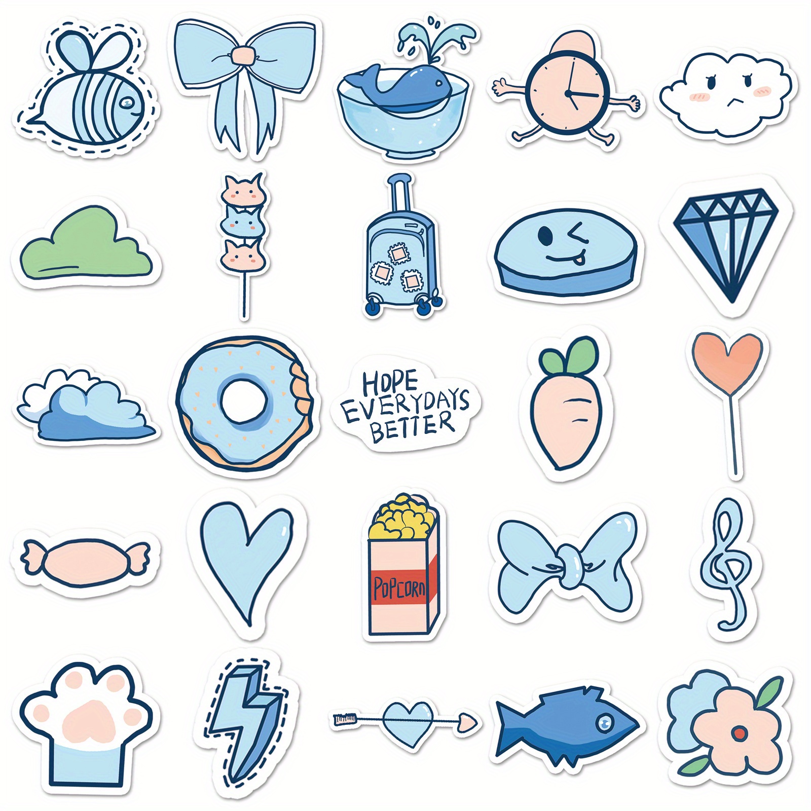 50 PCS Blue Cute Stickers, Aesthetic Stickers, Cute Stickers