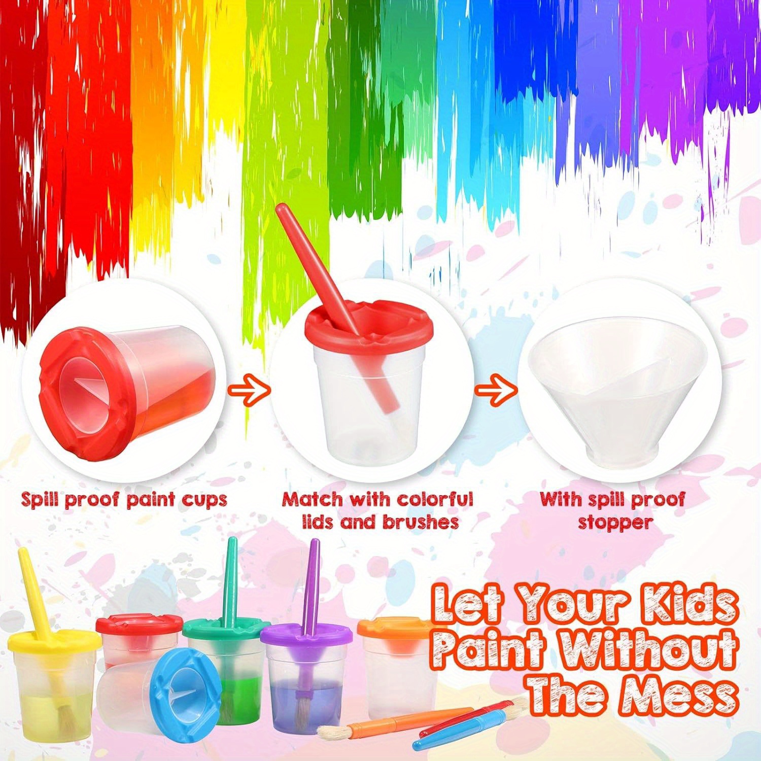 Spill Proof Paint Cups With Paint Brushes Paint Cups - Temu