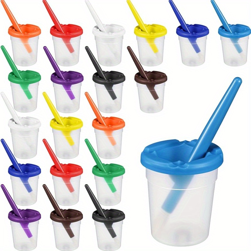 Spill Proof Paint Cup With Colored Lid And Large Round Brush - Temu