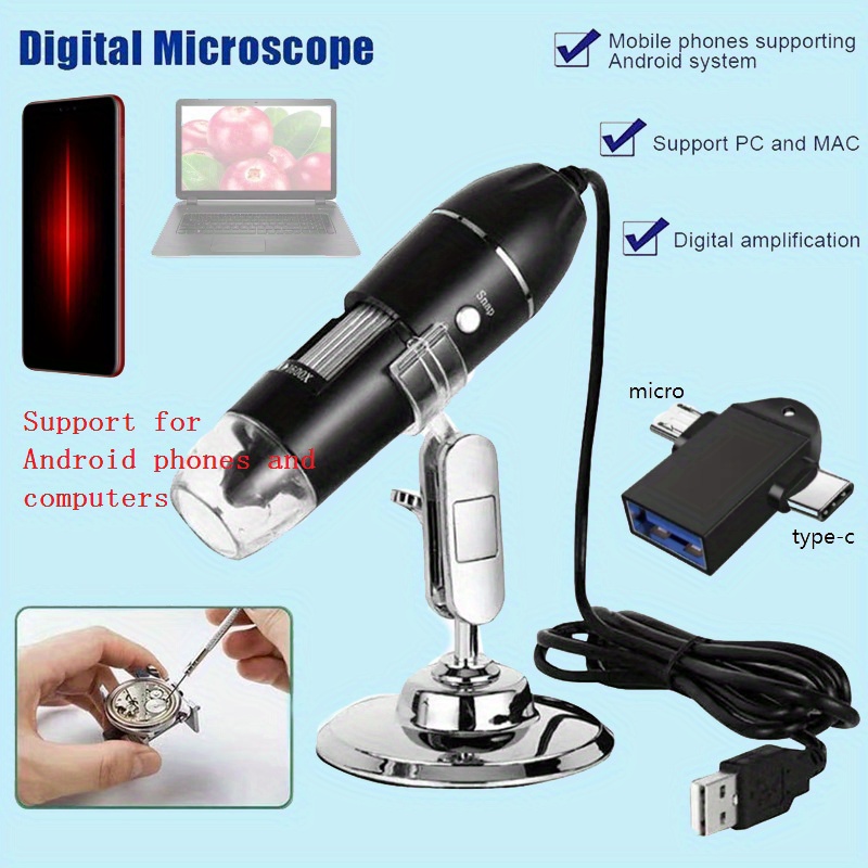 Appareil photo de microscope numérique portatif, 50x - 1600x grossissement  Usb Microscope de poche adulte appareil photo