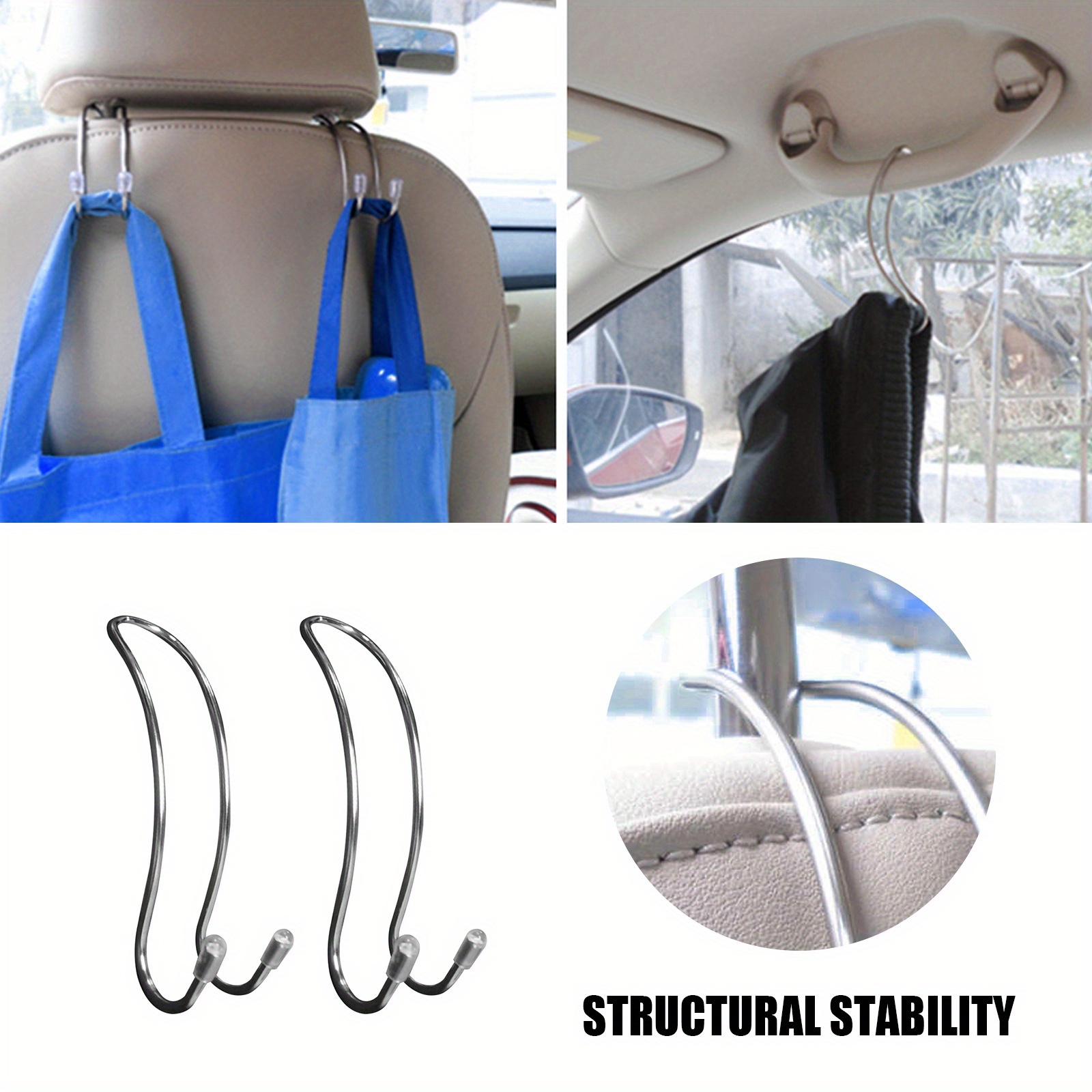 2pcs Stainless Steel Car Hook, Vehicle-mounted Concealed Multi-Functional  Car Seat Back Storage Hook, Car Accessories