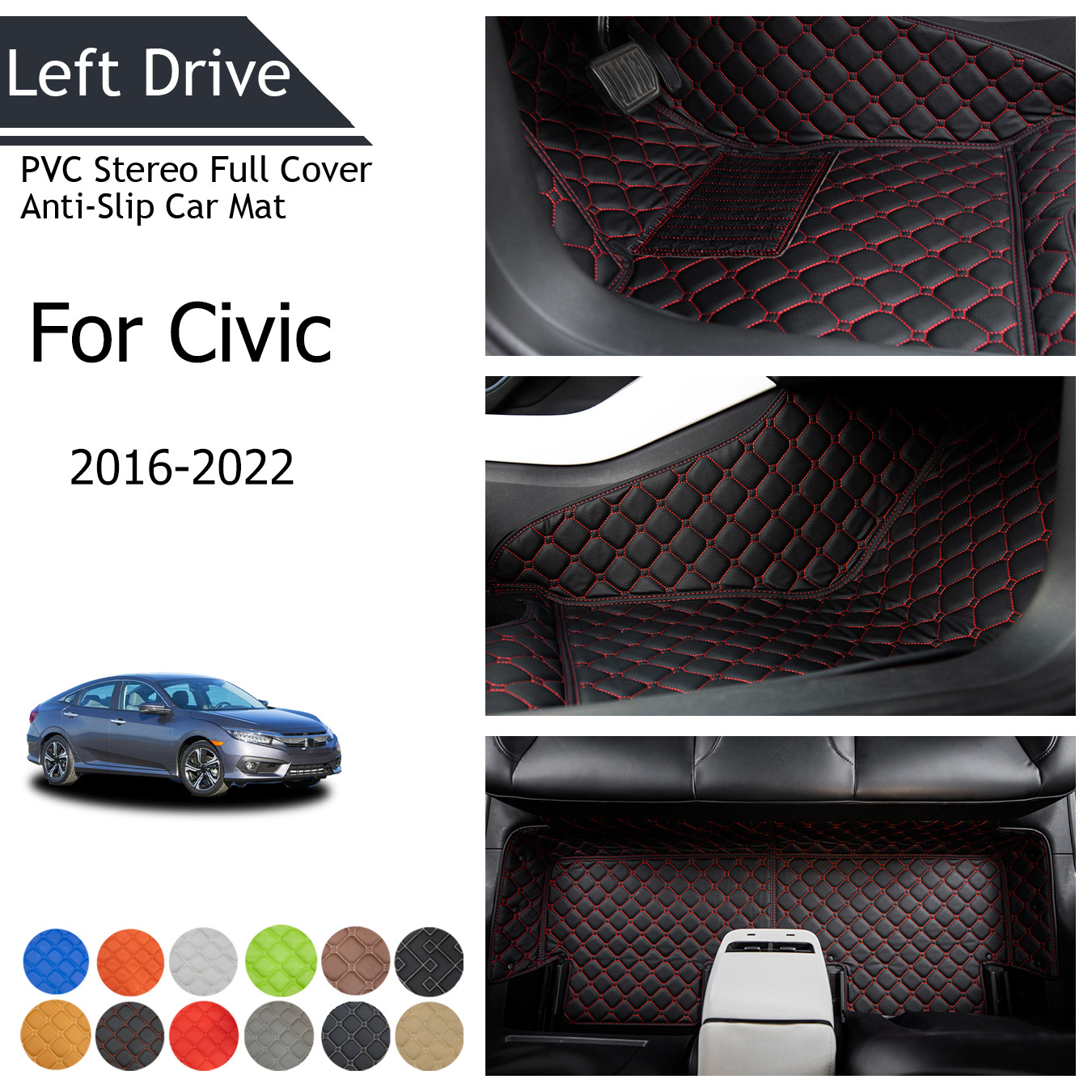 

Tegart [lhd]for Honda For Civic 2016-2022 3 Layer Pvc Stereo Full Cover Anti-slip Car Mat