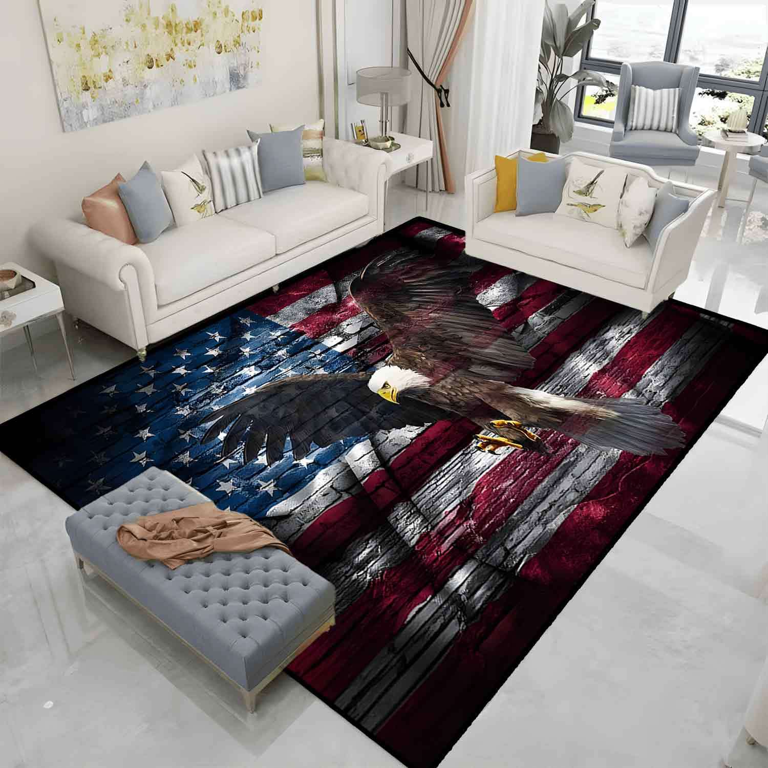 1 Stück Vintage-Teppich Mit Amerikanischer Flagge Und Adlermuster