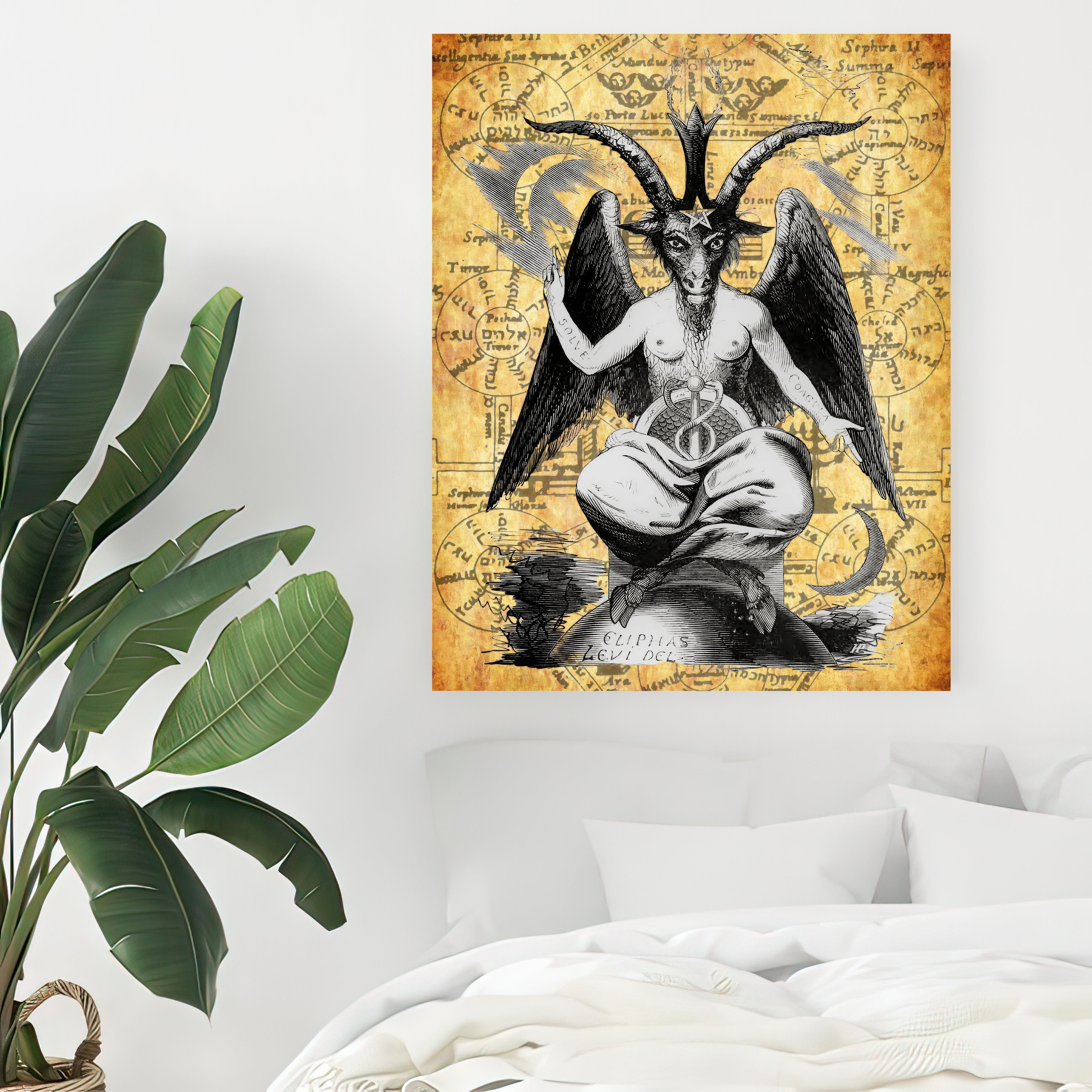 Canvas Painting Baphomet Print Satanic Goat Poster Eliphas - Temu