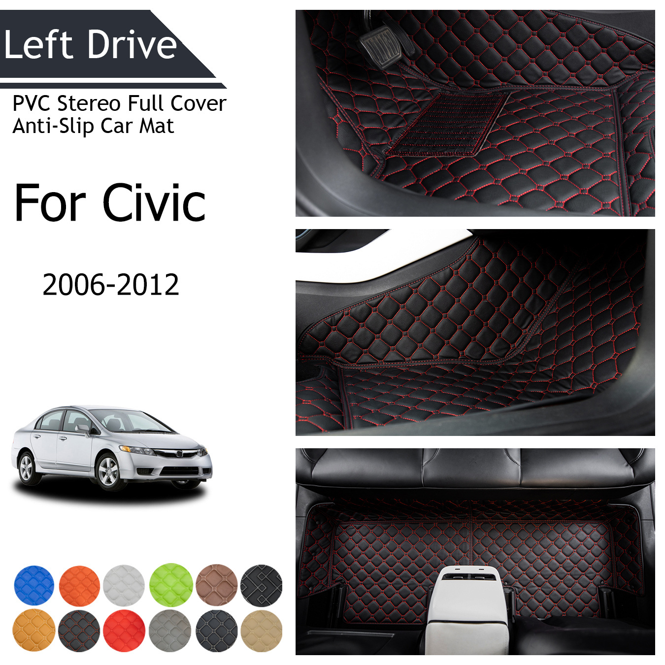 

Tegart [lhd]for Honda For Civic 2006-2012 3 Layer Pvc Stereo Full Cover Anti-slip Car Mat