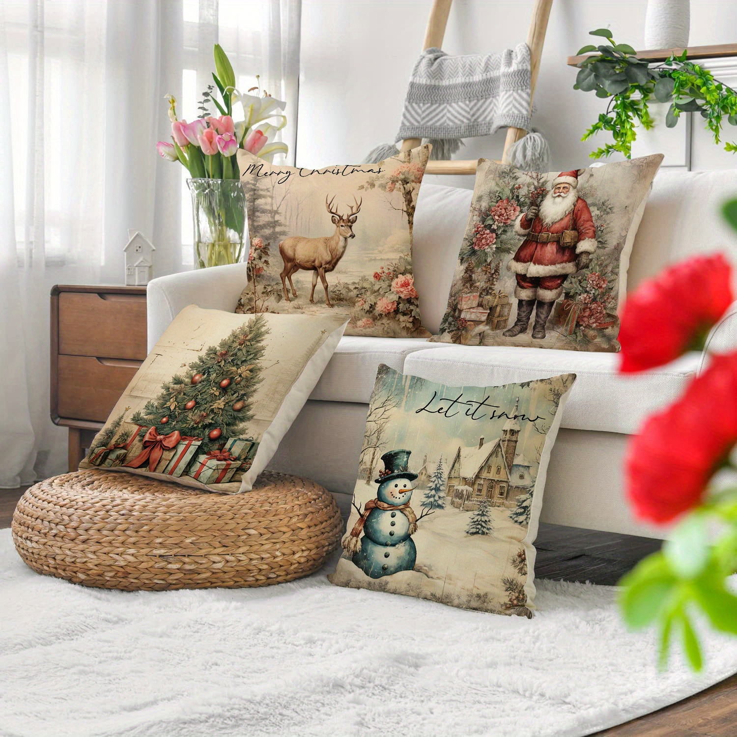 Decorative Pillow Chair, Christmas Cushions Flowers