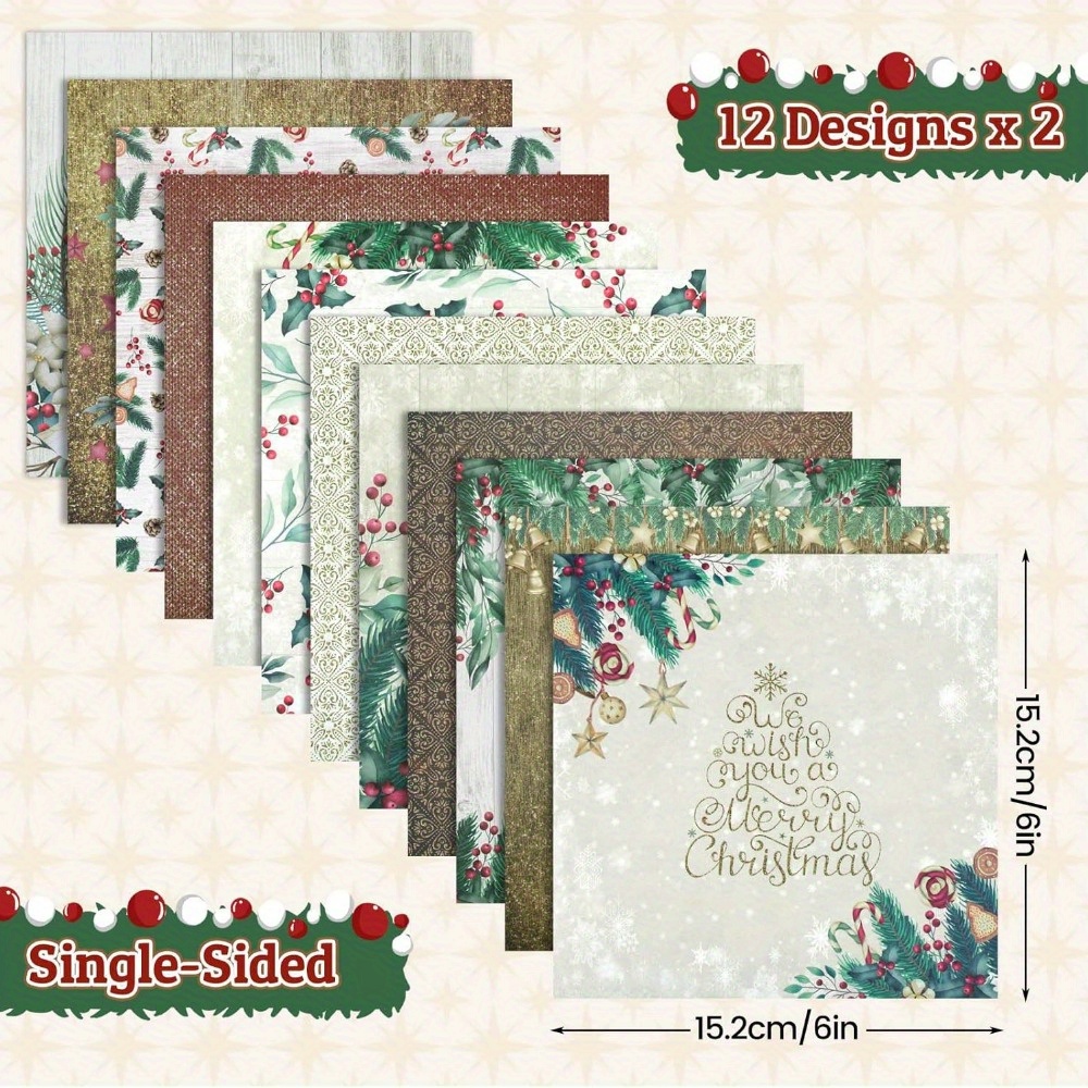 24X 6'' Vintage Paper Pad Christmas Scrapbooking Cards Album Journal Gift  Craft 