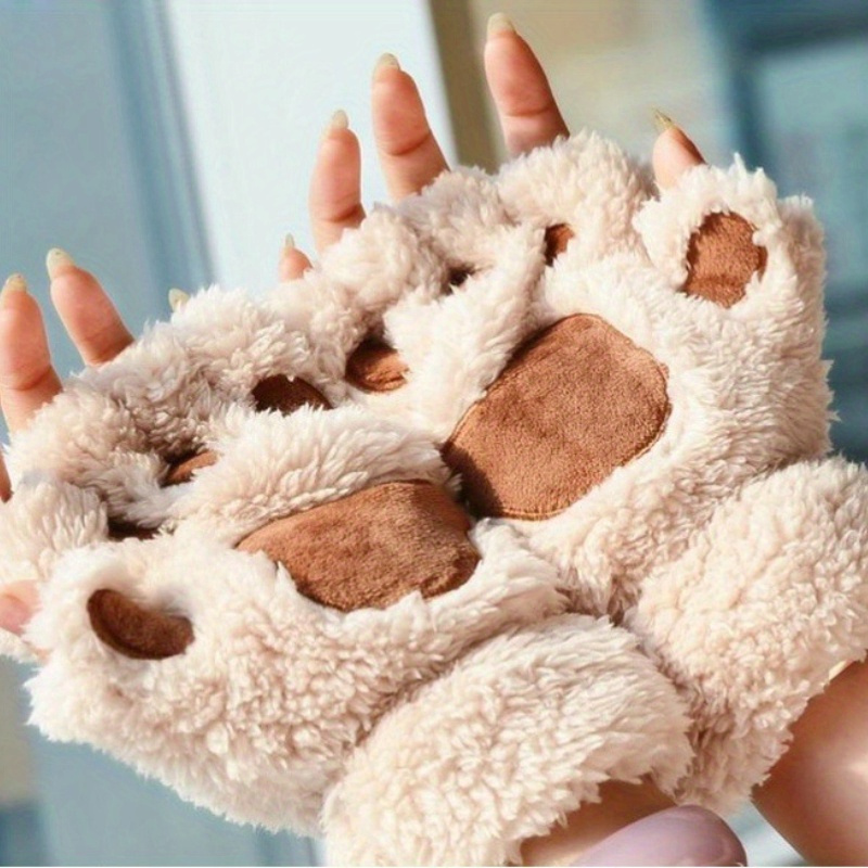 plush winter gloves cat paw design half finger thermal Temu Portugal