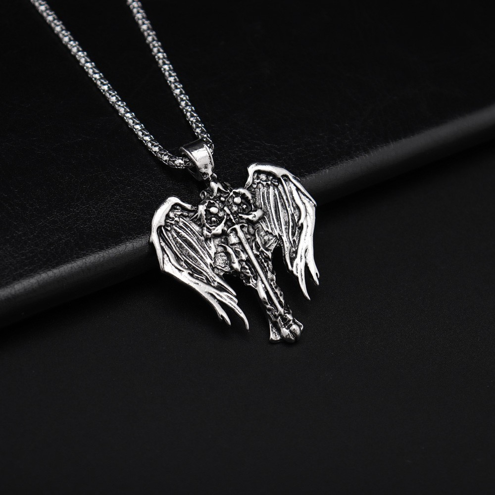 Vintage Funky Punk Cartoon Angel Wings Goddess Pendant Necklace Jewelry  Accessories Gifts For Men Women