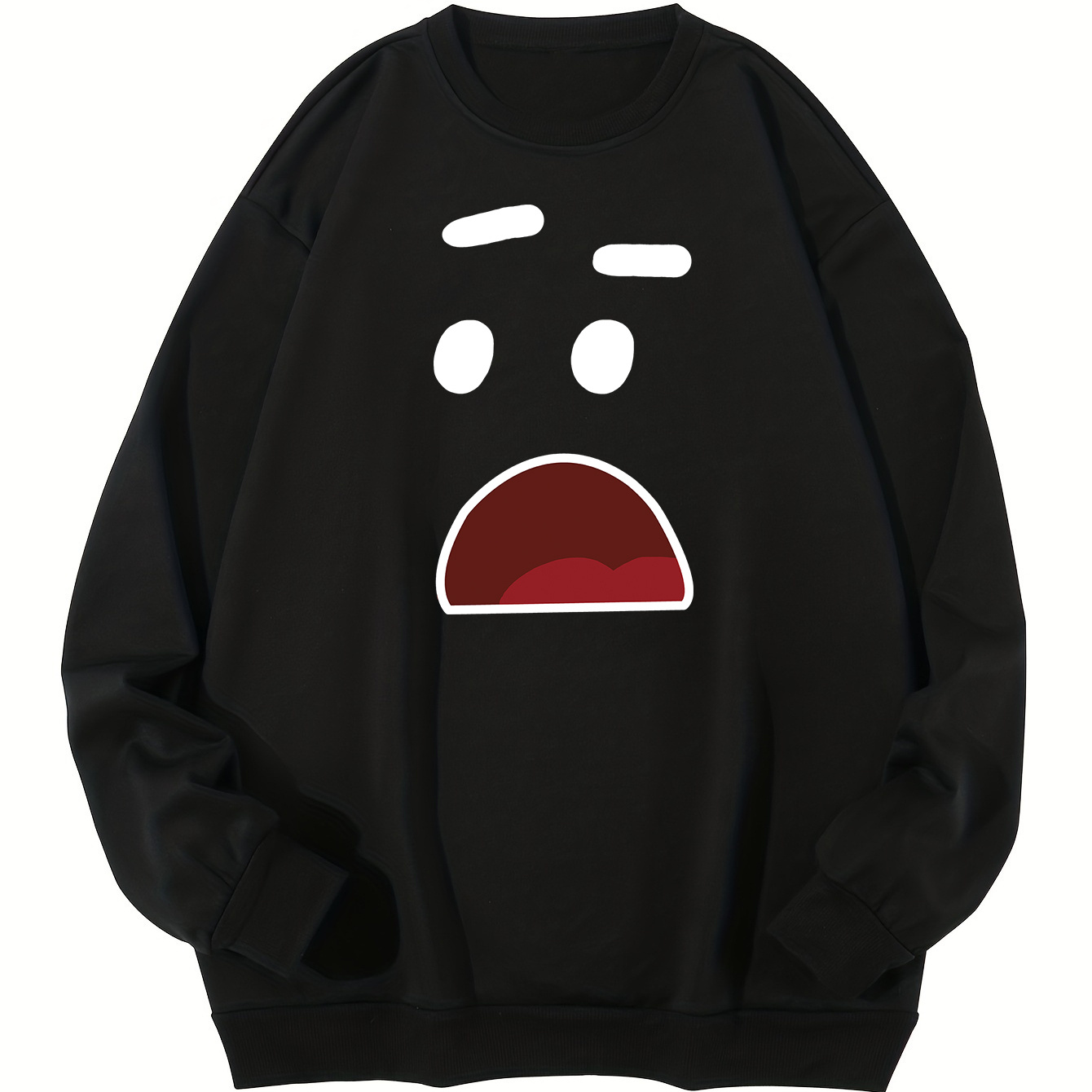 

Plus Size Cartoon Face Print, Men's Sweatshirt Oversized Crew Neck Pullover Spring Fall Winter, Men's Clothing