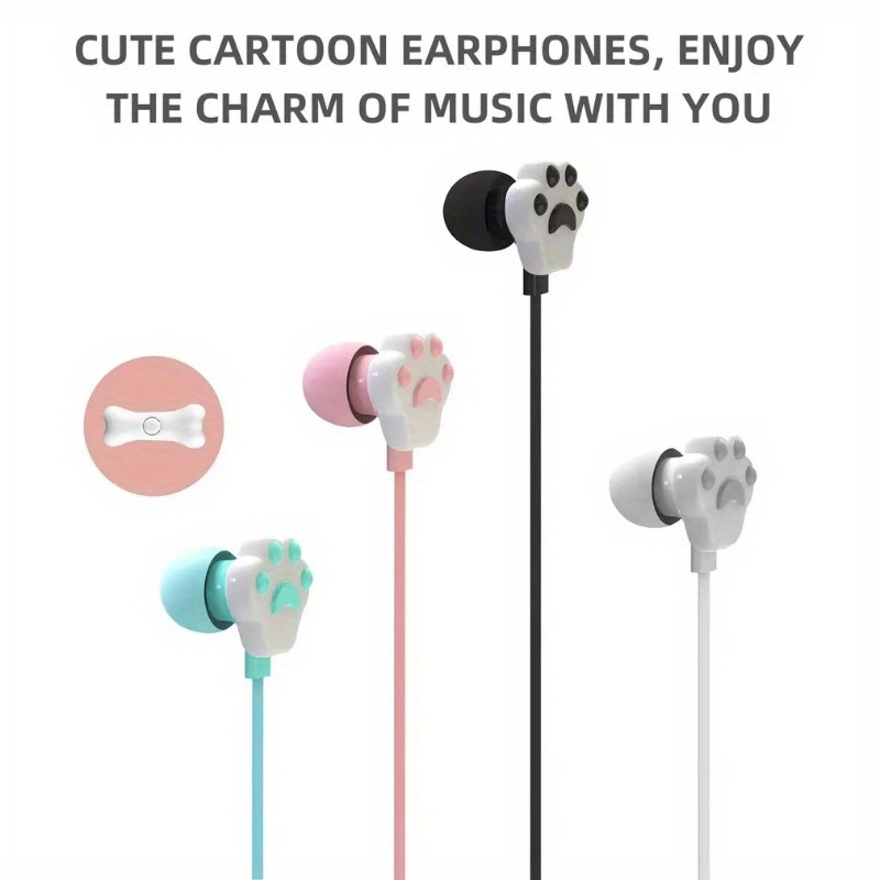 Cute Cat Paw Earphone Girls Wired In ear Headphone Mic Temu