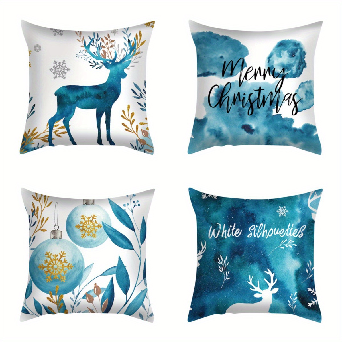 4pcs Blue Christmas Pillow Cases, Farmhouse Christmas Ornaments